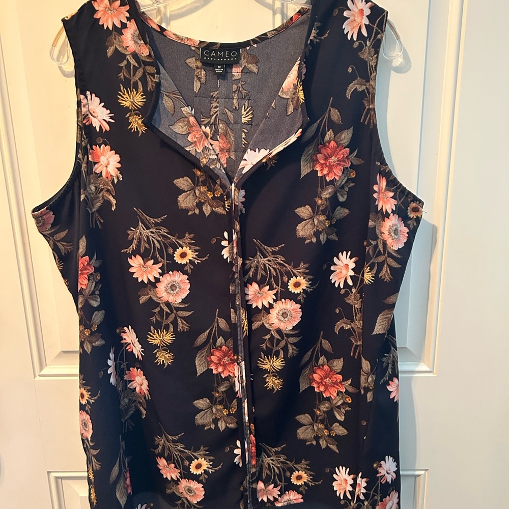 Cameo Black Floral Blouse with Pink Accents